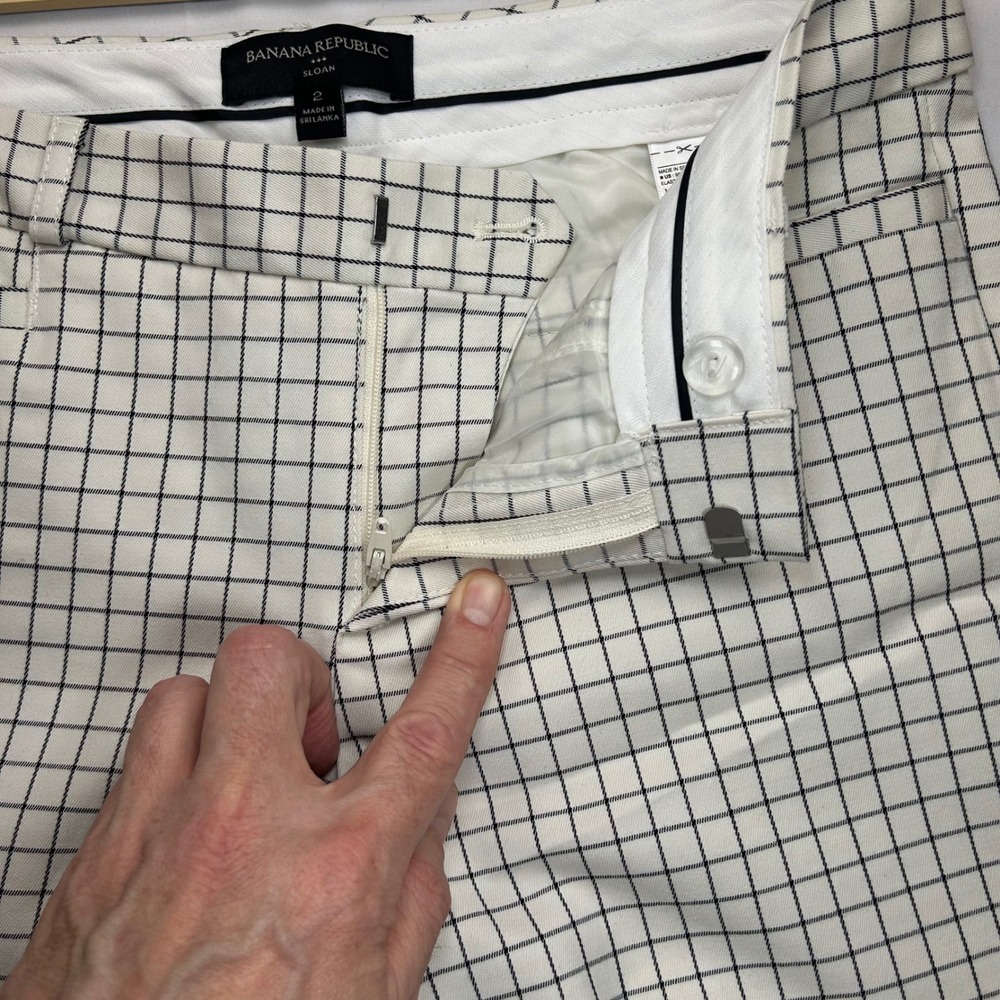 Banana Republic Sloan White Navy‎ Windowpane Check Slim Pants Womens 2 - Picture 6 of 10
